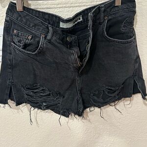 Topshop MOTO black distressed denim shorts